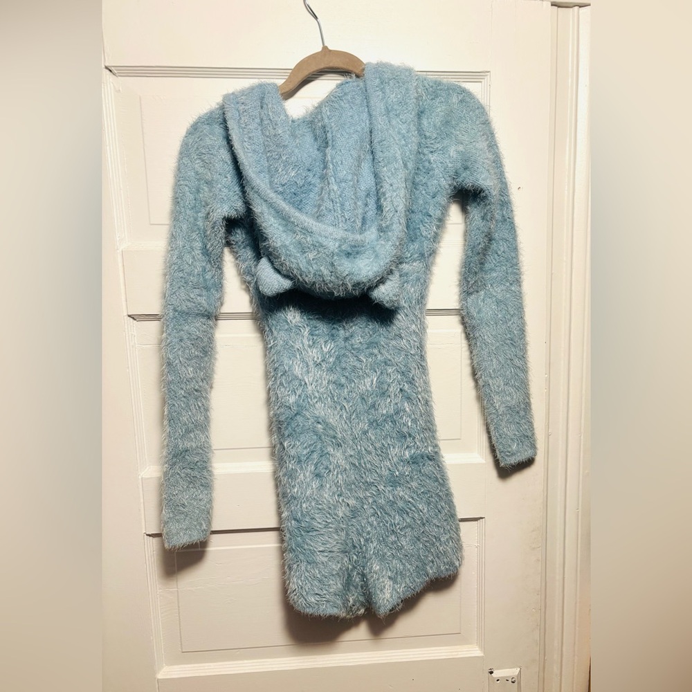 Club Exx Fuzzy Blue Hooded Cat Ear Sweater Romper - Picture 3 of 5